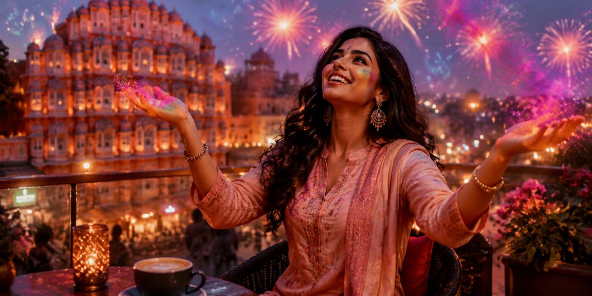 Colorful casino-themed evening near Hawa Mahal Jaipur with festive lights
